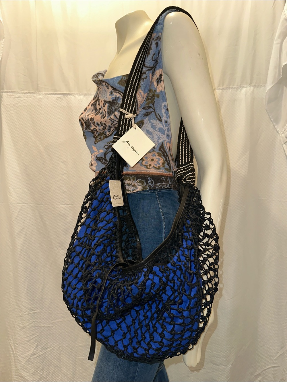 NWT Free People Silver Springs Sling Bag Blue and Black